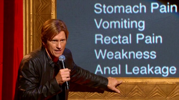 In "Douchebags and Donuts", Denis Leary is still as angry as ever about everything from prescription drug side effects (seen here) to old men on Facebook.