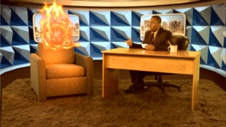 This talk show host scores a hot interview with a fireball. Get it, "hot"?
