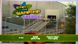 A hand with a pen brings to life an indoor/outdoor crossover point from Epcot's Test Track on the Science of Disney Imagineering: Energy DVD main menu.