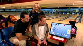 Bill Nye and bowling buddies Gunther and Jessica look at the graph which measures the speed of their rolls.