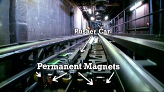 Graphics identify the magnetic elements at work on Disney Studios' Rock 'n' Roller Coaster's speedy launch.