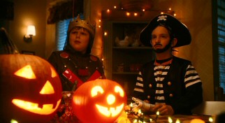 Halloween is observed by a highly visible knight and a bearded pirate.