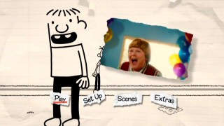 The DVD's main menu compares the film's characters to their illustrated literary counterparts, in this case an open-mouthed Rowley.