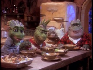 The Sinclairs watch television just like families watched them on television. Bizarre!