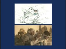 The lemurs in a split-screen comparison of story reel to final film.