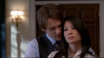 Jeremy (Seth Gabel) and Nola (Lucy Liu) enjoy a steamy romance, notwithstanding her prosecution of his mother for murder.