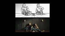 Vic and Danny eat their sandwiches at greater proximity in the film than the storyboards foresaw.