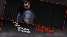 The DVD main menu's image of Alice with the gun is a semi-spoiler, but a similar pose adorns the back of the case.