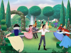Superimposing images of various princesses dancing yields this somewhat catchy prelude to "Where Dreams Begin."