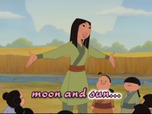 Professor Mulan schools young Chinese girls. "Lesson Number One": celestial bodies.