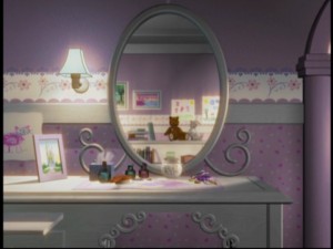 It is a strange girl who accepts visits from strange-looking princesses through her vanity mirror.