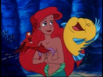 Sebastian and Flounder convince Ariel to laugh, unaware of the grave effects.