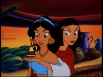 In disguise, Mirage tempts Jasmine with some over-the-counter cosmetics.