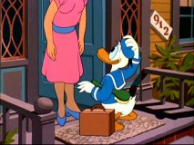 With the aid of his newfound voice, Donald tries to sell hairbrushes door to door in "Donald's Dream Voice."
