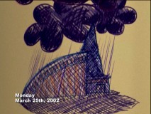 This is the animation style of the cartoon portions of "Dream On Silly Dreamer." Rain falls on the Feature Animation building on the day of the infamous "Tom Meeting."