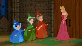 Merryweather, Flora, and Fauna give some advice to Princess Aurora in "Keys to the Kingdom."