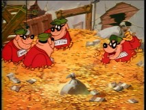 Thanks to Gyro's Furniture Mover, the Beagle Boys are up to their shoulders in Scrooge's gold.