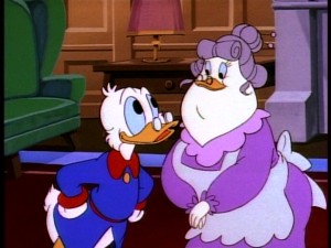 Mrs. Beakley makes Scrooge an offer he can't refuse, netting a nanny for the triplets and a home for Webby and her.