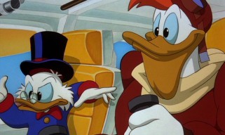Miserly megaquadzillionaire Scrooge McDuck experiences some turbulence from the result of his pilot Launchpad McQuack's flying.