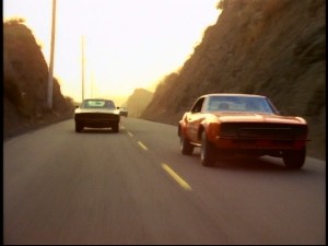 One car in pursuit of another forms the bulk of dumb drive-in comedies like "Eat My Dust."
