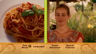 This moment in the DVD main menu montage certainly gives off the feeling that a meditating Julia Roberts is thinking about tasty spaghetti.