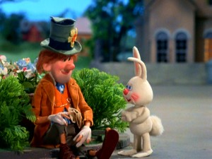 Sunny the Easter Bunny holds a meeting with friendly hobo Hallelujah H. Jones.