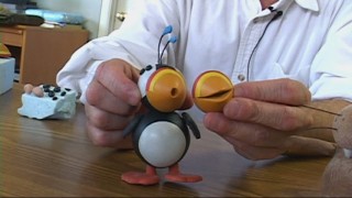 Stephen Chiodo demonstrates the multiple mouths that give speech to the arctic puffin the Chiodo Brothers rendered in stop-motion animation for the film.