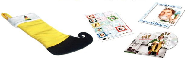 Included alongside the DVD in the Elf: Ultimate Collector's Edition tin are a stocking, gift tags, a soundtrack sampler CD, and a magnetic photo frame with removable Buddy.