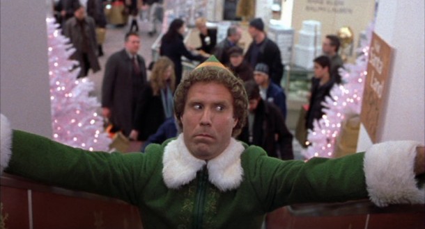New to New York City, Buddy the Elf (Will Ferrell) summons all his bravery for a frightening trip up the Gimbels department store escalator.