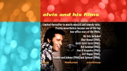 This is one of thirty-four text screens on Elvis, his film career, and "That's the Way It Is" which are carried over from the 2001 Special Edition DVD.