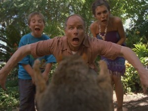 Beans, Steve, and Ren get a fright from a feisty squirrel.