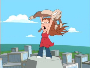 With Chris' evil monkey in tow, Hannah Montana lets out a mighty roar atop a skyscraper in a scene reminiscent of "King Kong."