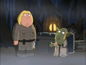 Luke learns the Force from Yoda, whose schooling is more like a boot camp in "Family Guy: Something, Something, Something, Dark Side."