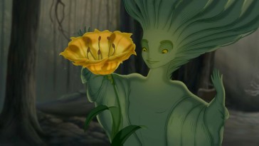 The sprite brings about spring and with it, a large blooming flower in "The Firebird Suite" from "Fantasia 2000."