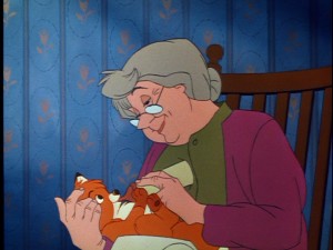 The fox of "The Fox and the Hound" gets a home (with Widow Tweed) and a name ("Tod").