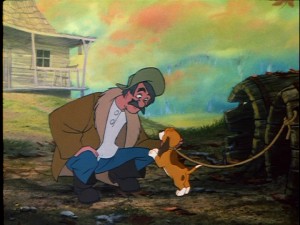 ...As does the hound, Copper, who paws his owner Amos Slade.