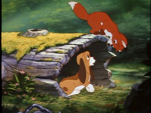 The fox and the hound meet for the first time.