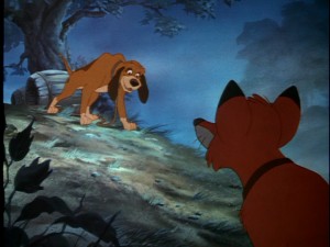 There's a distance (literally) between Copper and Tod when they reunite in adulthood.