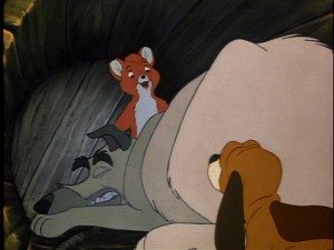 Still from the Gold Collection DVD - click to view screencap in full 720 x 480. Young Tod bravely ventures past the sleeping Chief.