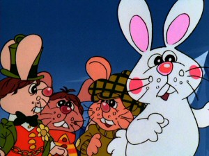 Stuffy gets some help from ultimately harmless con bunnies Spats, Whiskers and Flops. (I'm not sure which is which and after watching this, neither will you be.)