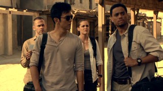 Simon (Dominic Campos), Demetri (John Cho), Janis (Christine Woods), and Vogel (Michael Ealy) have difficulty passing for relief workers in Somalia.