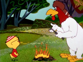 The original fullscreen version of this "Crockett-Doodle-Do" keeps Egghead Jr., this campfire, and Foghorn Leghorn all in view.