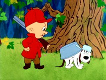 TV has made Elmer Fudd's dog Rover fearful and overprotective in "A Mutt in a Rutt."