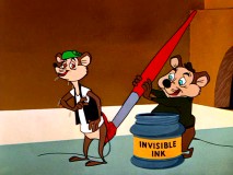 The Honeymooners-inspired mice Ralph Crumden and Ned Morton hatch an invisible ink plan to deal with a cat in "Cheese It, The Cat!"