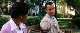 While needlessly waiting for a bus, Forrest Gump (Tom Hanks) shares his life story with anyone who shares his bench, beginning with this initially less than interested nurse.