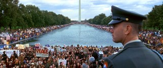 Forrest prepares to speak extemporaneously about the War in Vietnam to an enormous crowd of protestors gathered the National Mall in Washington D.C.