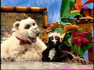 Jake the polar bear and Stinky the skunk interview their joke-cracking guest Natasha the tarantula in the bonus episode of the mid-1990s' "Jim Henson's Animal Show."