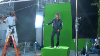 Lucas Cruikshank appears as cool, deep-voiced imaginary alter ego Derf in front of green screen in "Fred's First Film: Sam Dude, Big Crew.