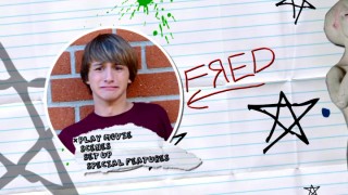 Fred appears among stars, scribbles, and splatters on the DVD's animated notebook paper main menu.