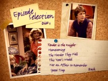 The Episode Selection menus maintain the theme of thumbtacked mementos and a bit of loose leaf.
